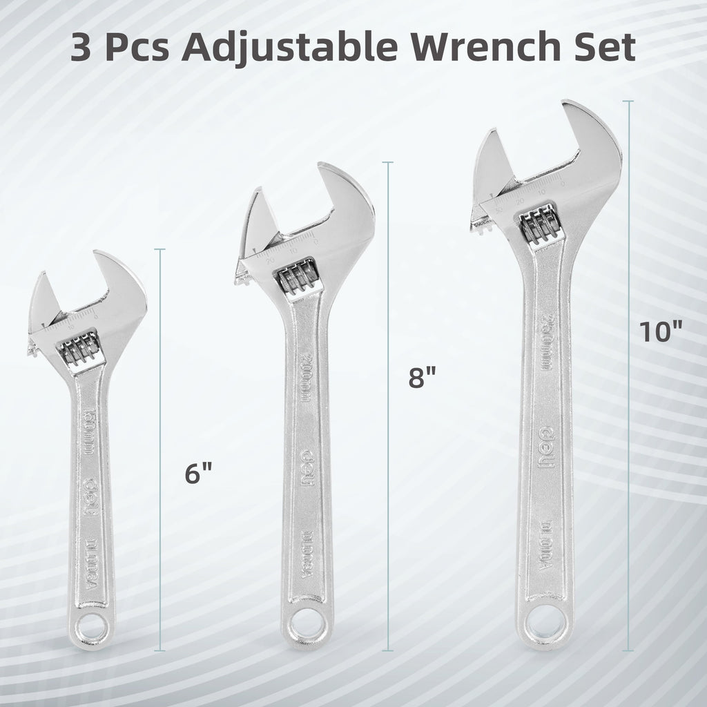 3-Piece Adjustable Wrench Set with Comfort Handles,6", 8" & 10" - Image 2