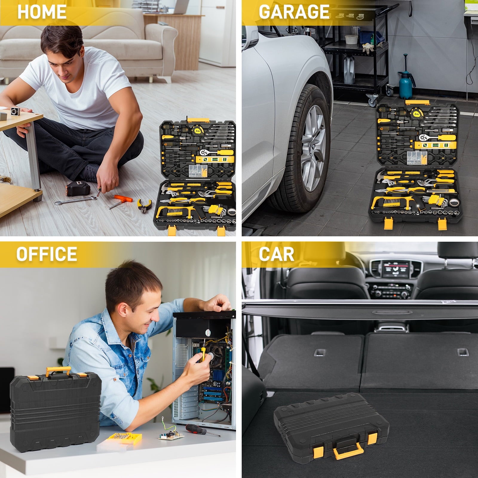 198 Piece Tool Set, General Household Hand Tool Kit Socket Wrench Auto Repair Tool, W/ Storage Case, Yellow - Image 4