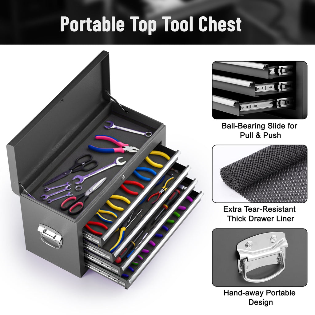 5-Drawer Rolling Tool Chest, Stainless Steel Tool Box with Brake Wheels and 4 Drawers, Black Detachable Tool Cart, Black - Image 6
