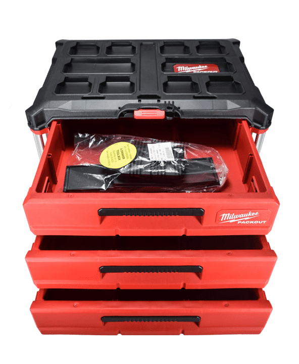 Milwaukee PACKOUT 3-Drawer Tool Box  Modular Storage with Locking Security Bar & Quick-Adjust Dividers - Perfect for Jobsite, Garage, or Tac - Image 4