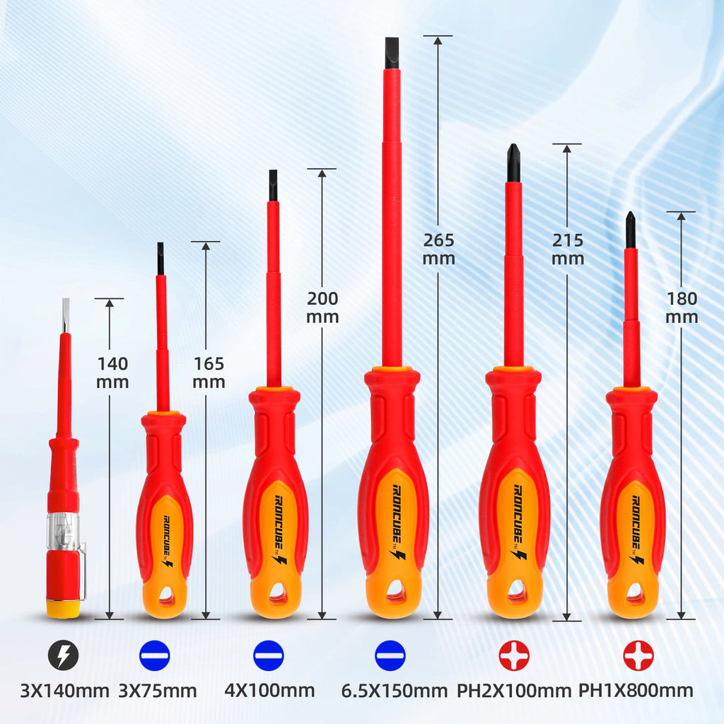 IRONCUBE 6-Piece 1000V Insulated Screwdriver Set for Electrician with  Durable Handles and Voltage Tester - Image 2