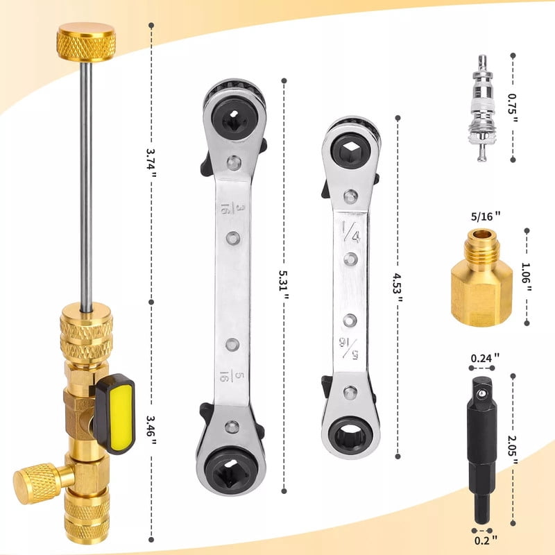HVAC Wrench Tool AC Schrader Valve Core Remover Set 1/4 and 5/16 Port Installer - Image 2