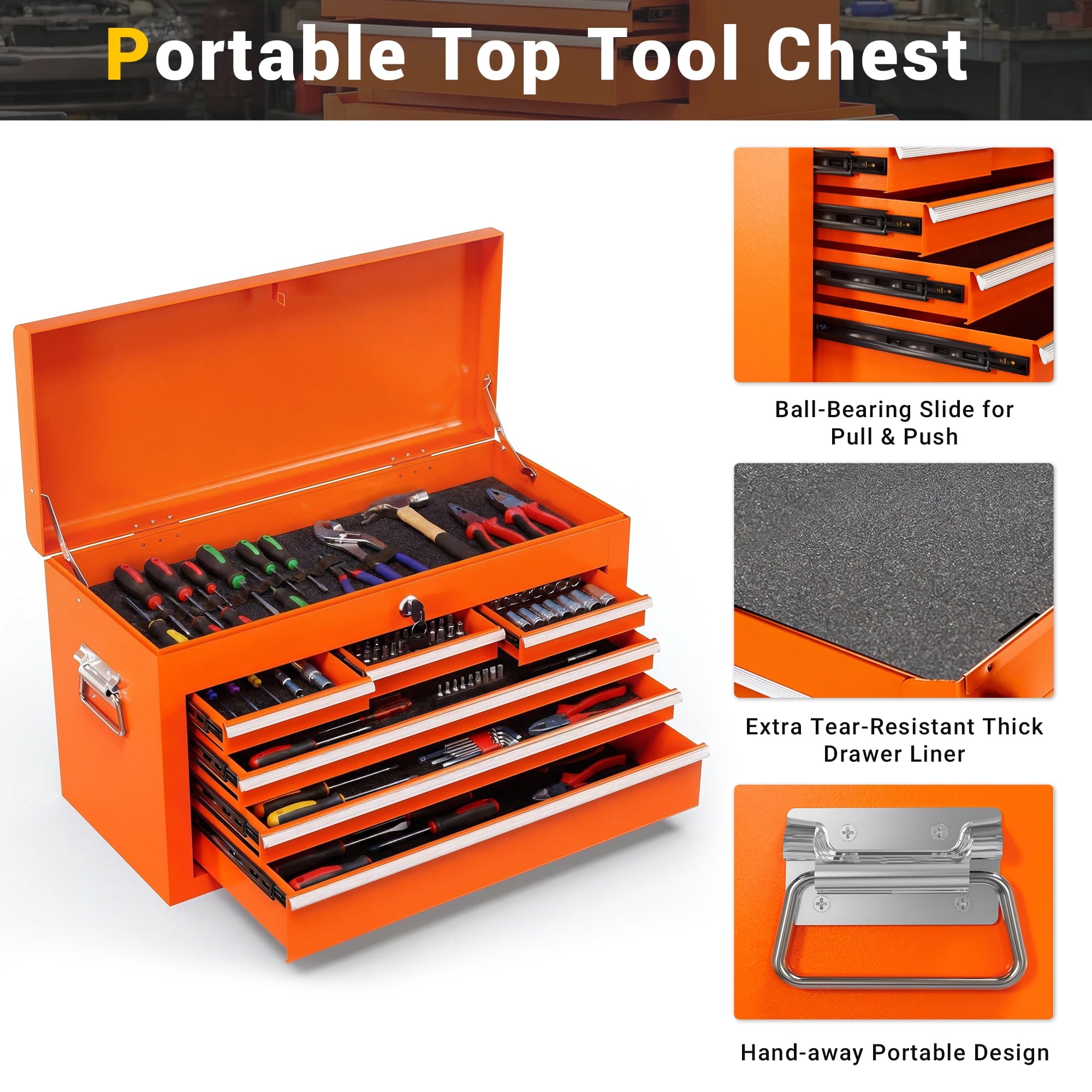 8-Drawer Rolling Tool Chest and Cabinet, Stainless Steel Tool Box with Brake Wheels and 8 Drawers, Orange Detachable ... - Image 6
