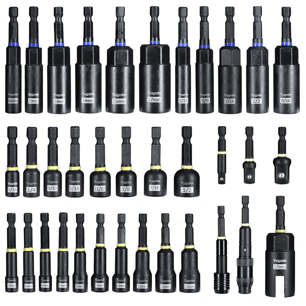 61PCS Impact Nut Driver Set - Magnetic Deep Nut Drivers for Drills, Includes Metric & SAE Socket Adapters, Wing Nut Driver, 1/4'' Quick Chan - Image 6