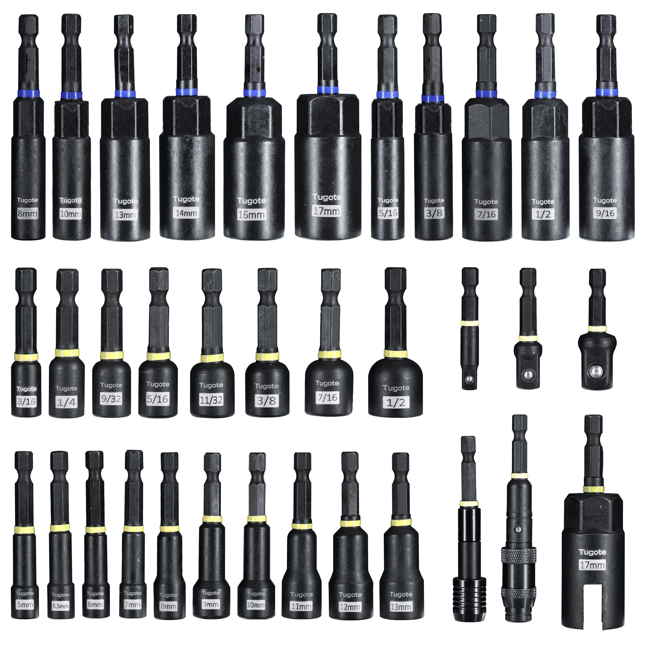 61PCS Impact Nut Driver Set - Magnetic Deep Nut Drivers for Drills, Includes Metric & SAE Socket Adapters, Wing Nut Driver, 1/4'' Quick Chan - Image 6