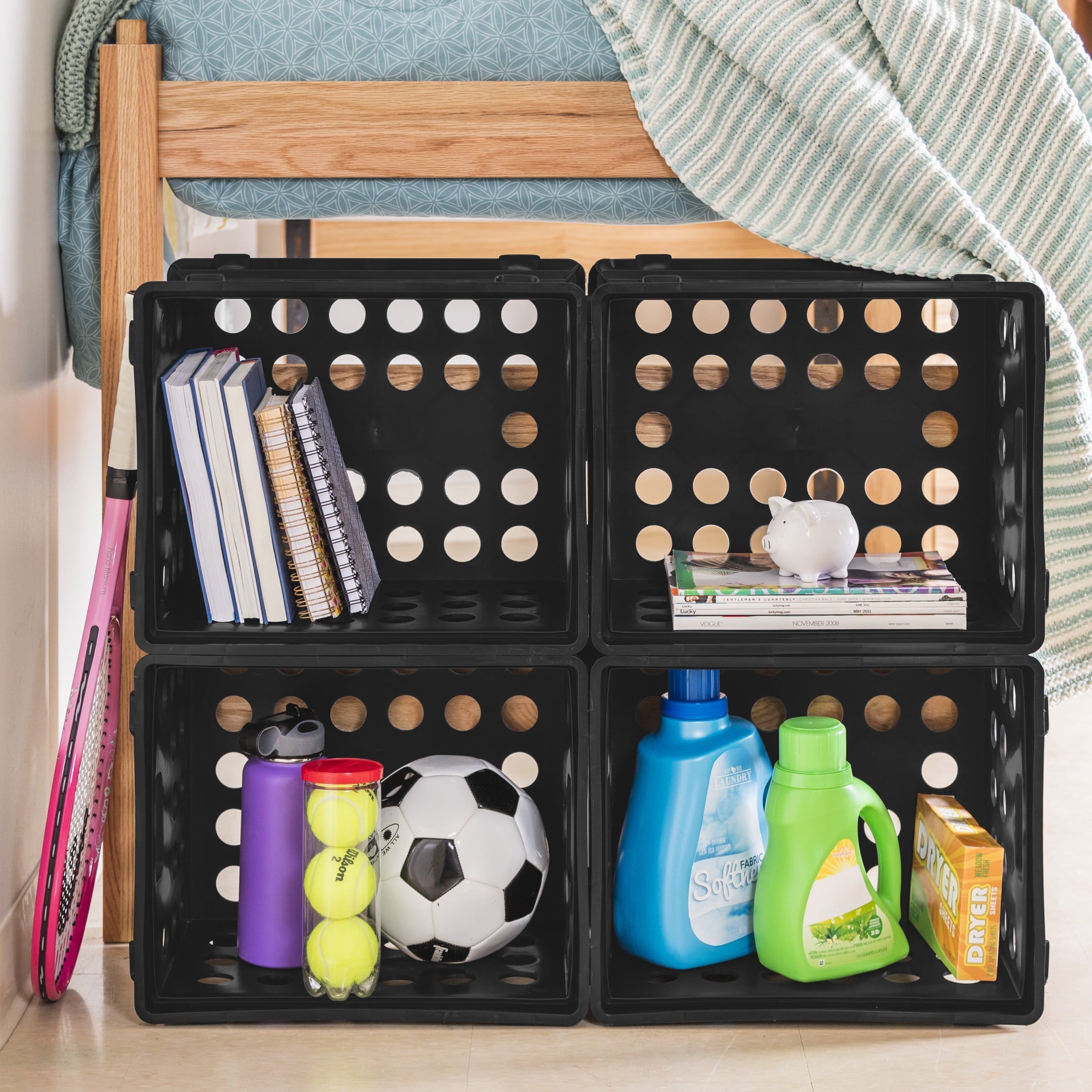 File Crate, Versatile Plastic Bin with Handles, Letter or Legal File Storage, Black, Standard Size