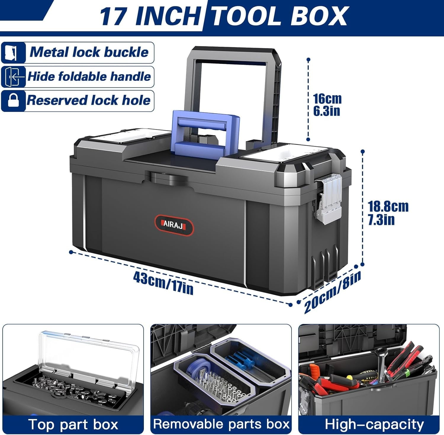 3 IN 1 Rolling Tool Box With Wheels,Stackable Modular Tool Storage Organizer & Removable Small Parts Trays for Garage Workshop Home Storage - Image 3