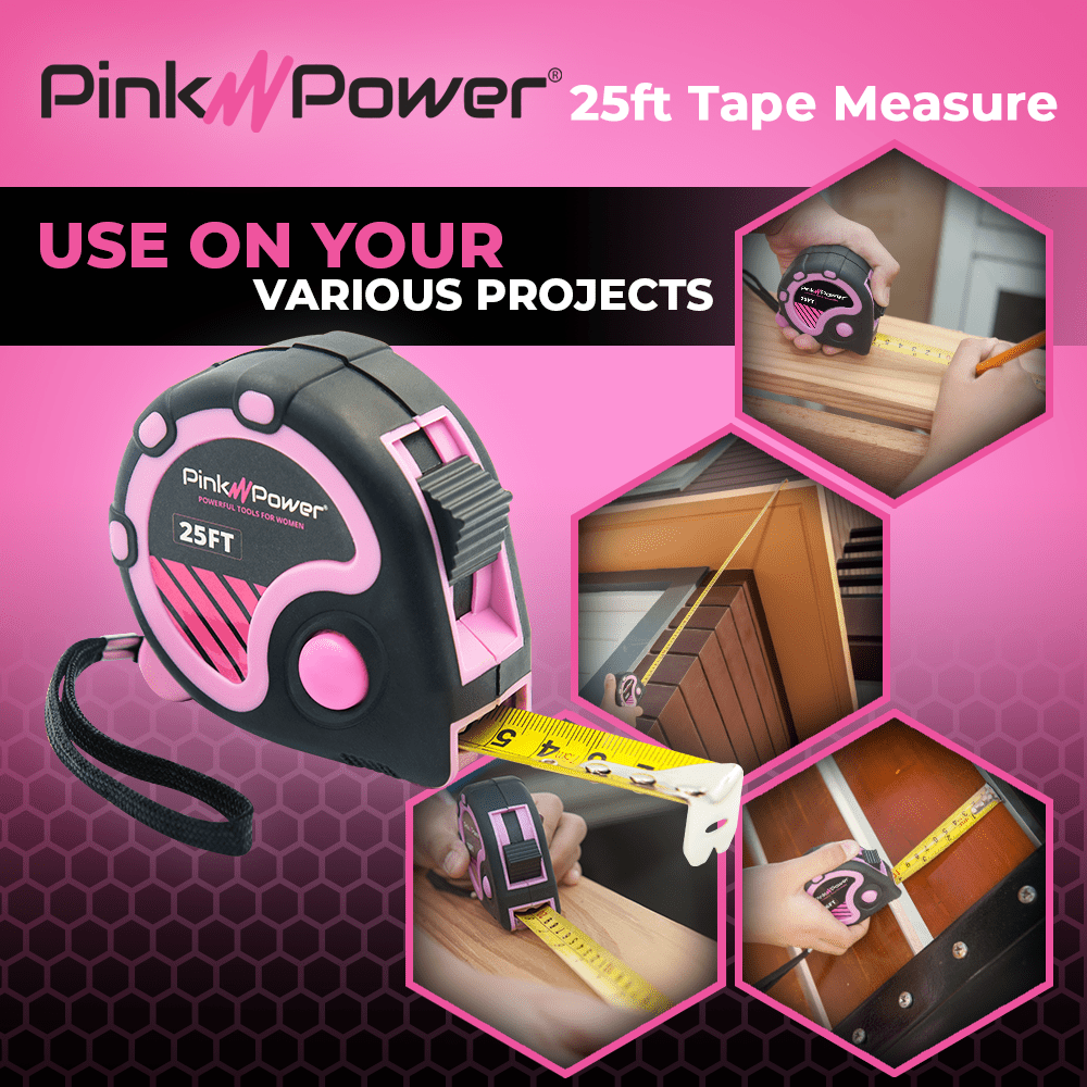 25ft Pink Tape Measure - Pink Measuring Tape Measure for Womens Tool Kit with Retractable Blade and Lock Button - Gir... - Image 2