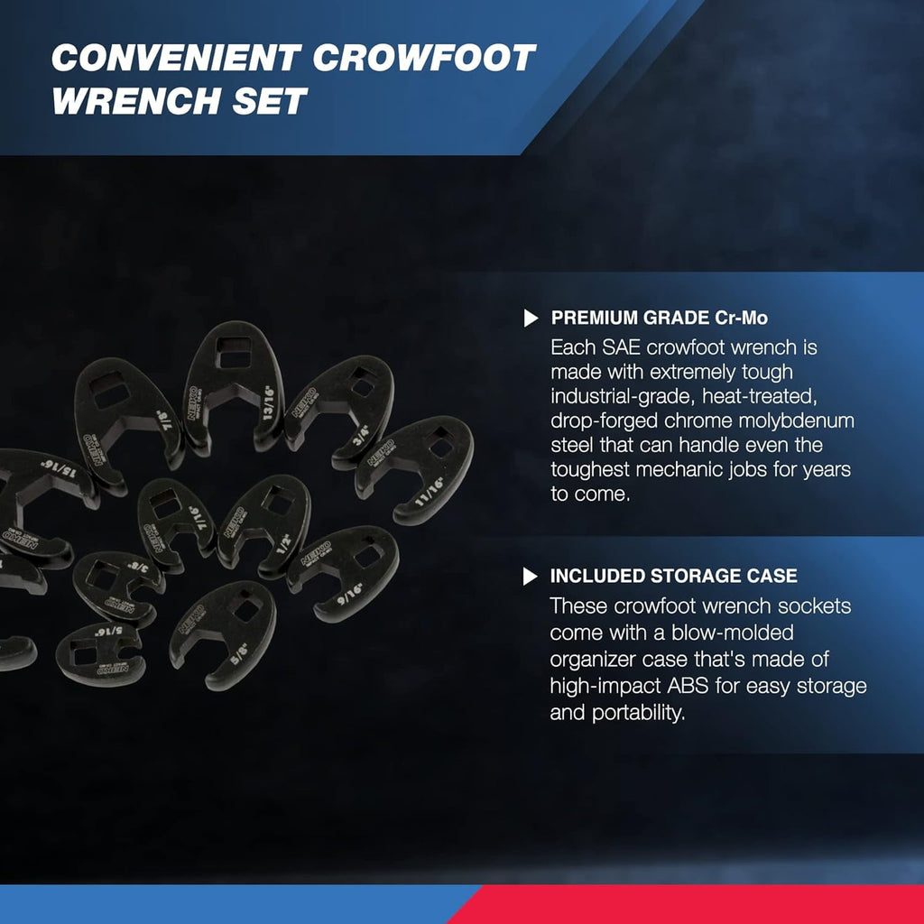 03323A Crowfoot Wrench Set 1/2" and 3/8 Drive, 12 Piece, SAE Crows Foot Wrench Sizes 5/16 to 1, Chrome-Moly Flare Nut... - Image 3