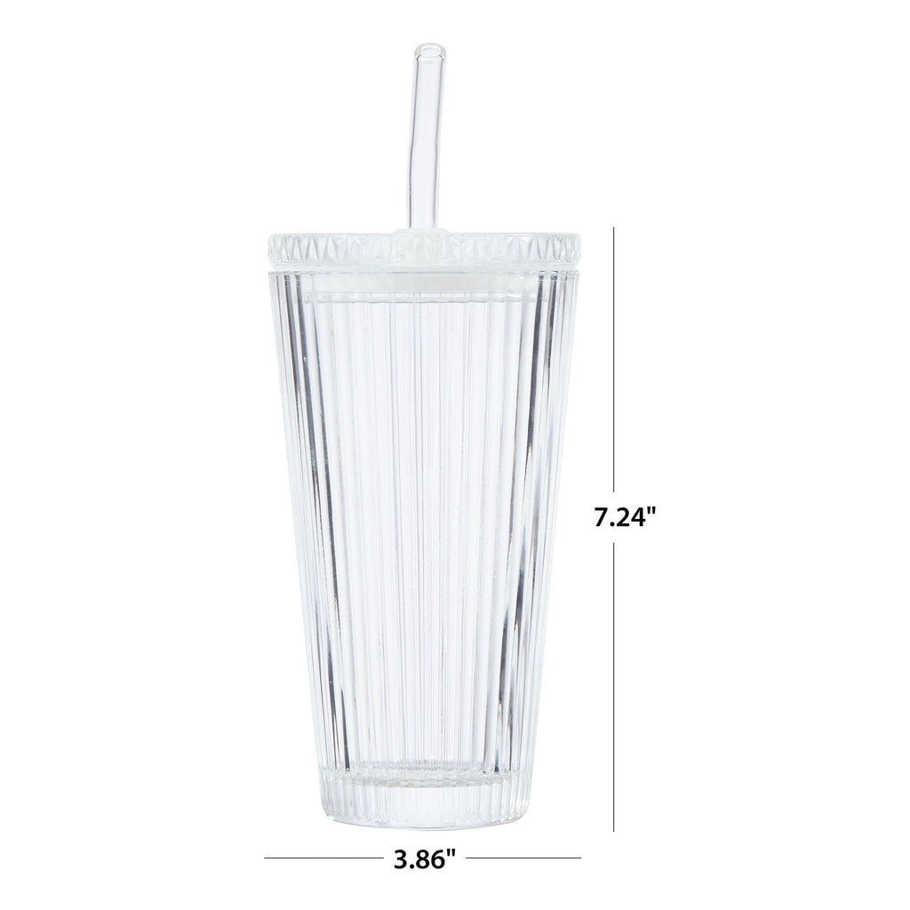 Better Homes &amp; Gardens Glass 21oz Tumbler Ribbed with Glass Lid and Straw