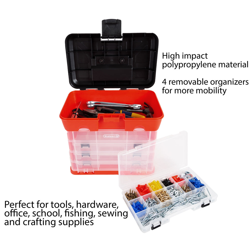 Portable Tool Storage Box - Small Parts Organizer with 4 Multi-Compartment Trays for Fishing Tackle, Hand Tools, or C... - Image 4