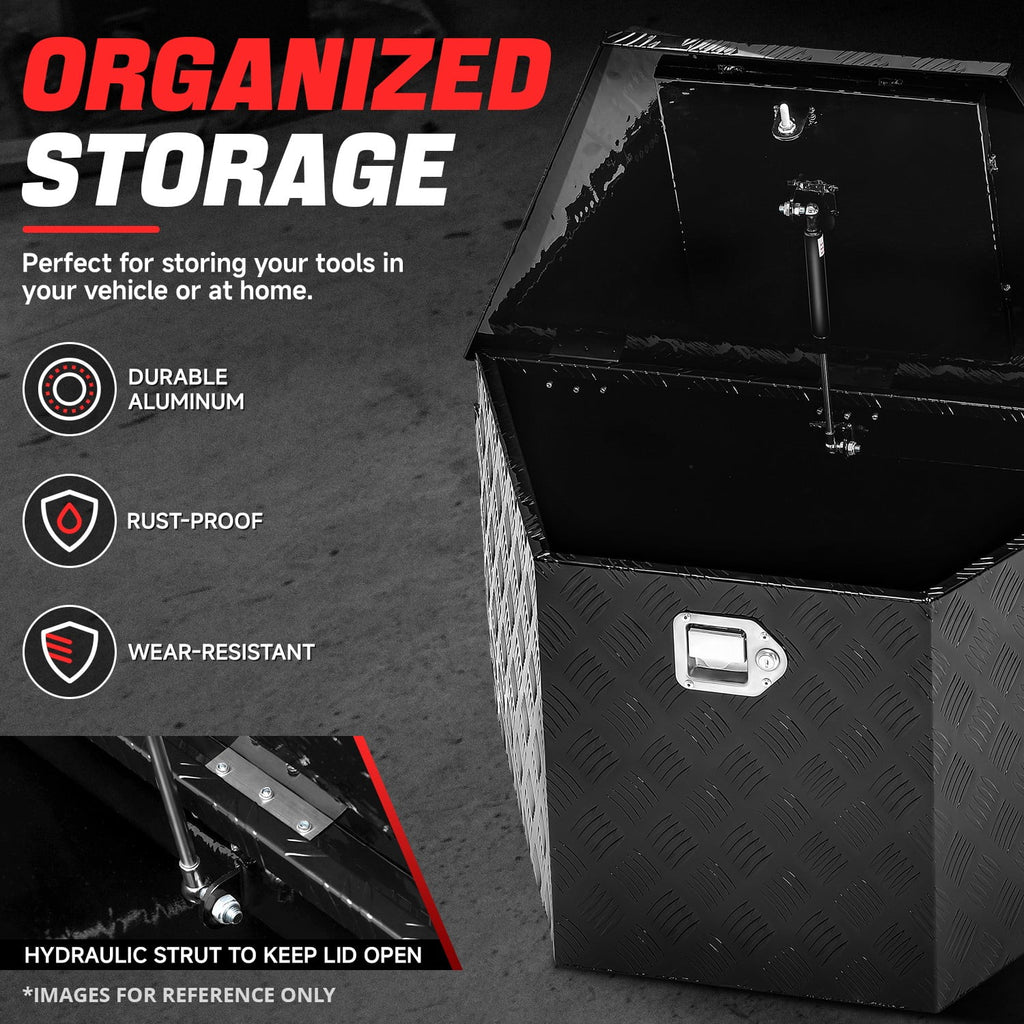 DNA Motoring 32.5"x20.5"x18" Aluminum Truck Trailer Trunk Bed Tongue Tool Storage Box w/ Lock Black - Image 4