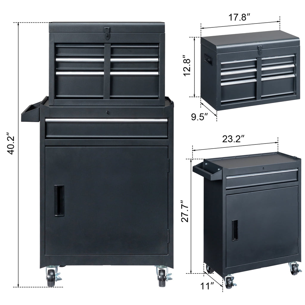 Ktaxon 4-Drawer 2-IN-1 Rolling Tool Chest Storage Cabinet, Mechanic Tool Organizer Box, 23.2" L x 11" W x 40.2" H, Black - Image 2