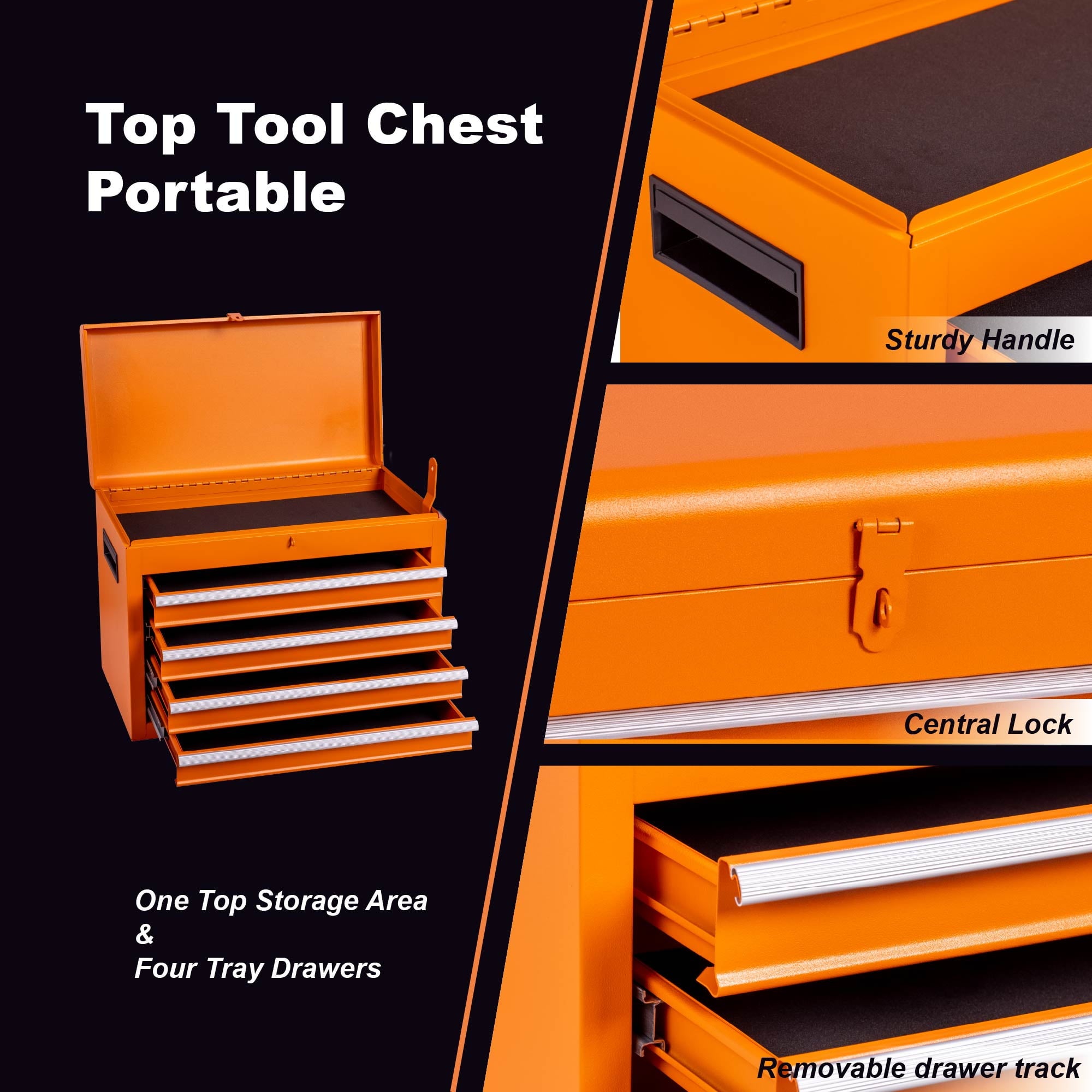 Tool Chest, 5-Drawer Rolling Tool Storage Cabinet with Detachable Top Tool Box, Liner, Universal Lockable Wheels, Adjustable Shelf, Locking - Image 4