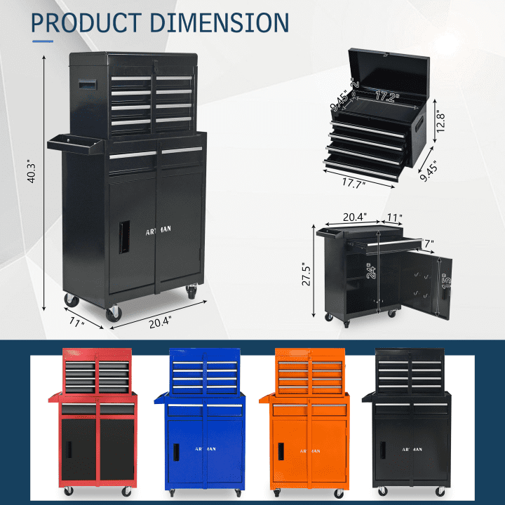 5-Drawer Rolling Storage Cabinet with Detachable Top Box, Universal Lockable Wheels - Image 3