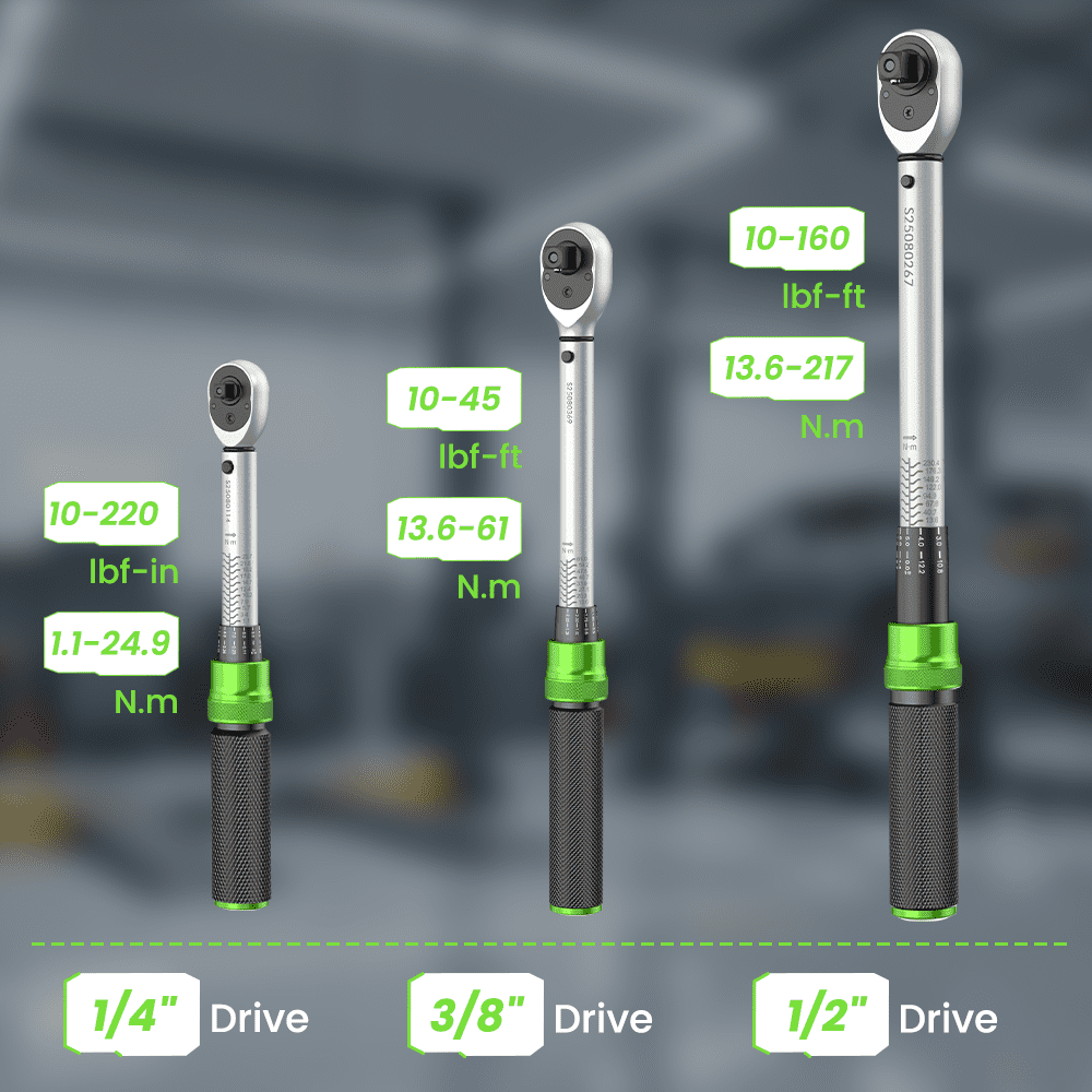 1/4 3/8 1/2-inch Drive Click Torque Wrench Set, Precision Torque Tool 45-221in.lb, 7-45ft.lb, 30-160ft.lb with Adapte... - Image 2