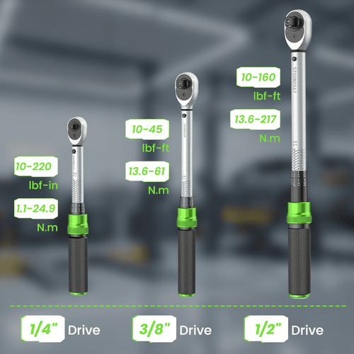 1/4 3/8 1/2-inch Drive Click Torque Wrench Set, Precision Torque Tool 45-221in.lb, 7-45ft.lb, 30-160ft.lb with Adapte... - Image 2