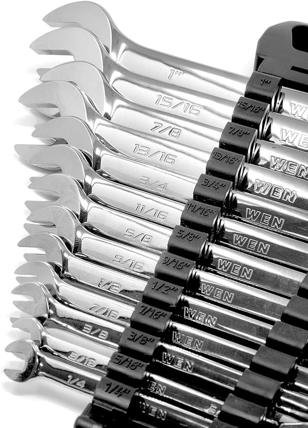 13-Piece Professional-Grade Reversible Ratcheting SAE Combination Wrench Set with Storage Rack - Image 2