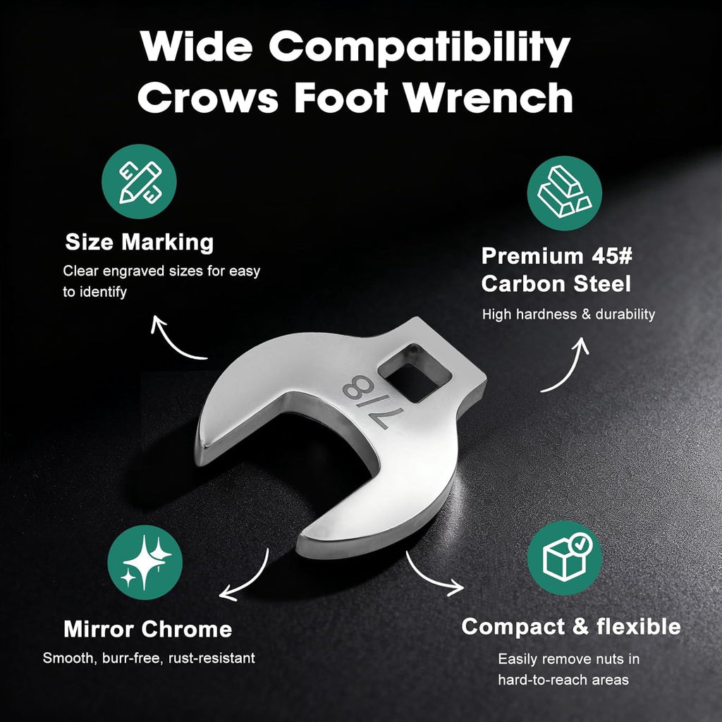 11-Piece Crows Foot Wrench Set, SAE Sizes 3/8" to 1" Crowsfoot Wrenches Set Metric with Clip-on Organizer, Drive Flar... - Image 4