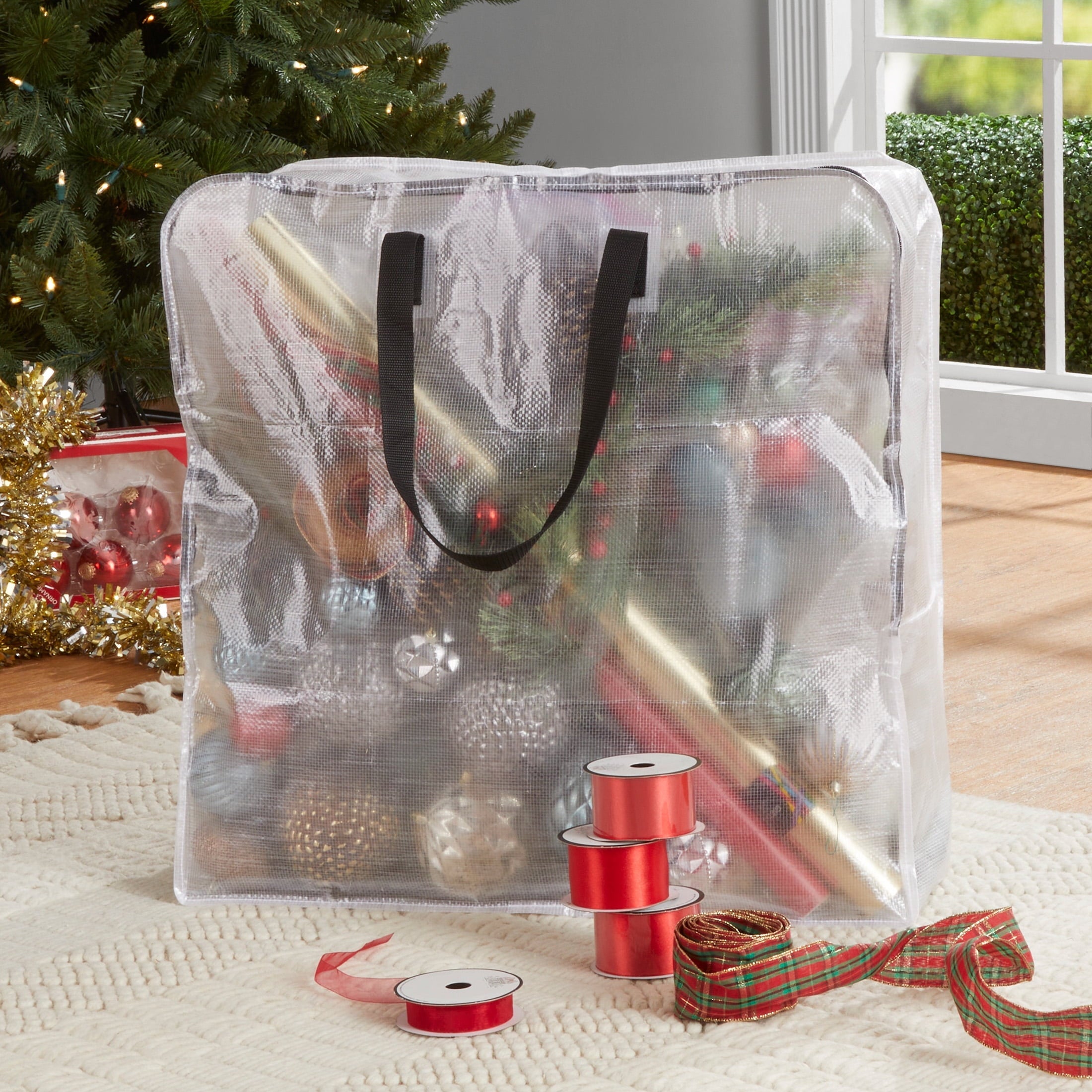 Clear 24 Gallon Heavy Duty Slim Storage and Moving Bag with Zipper Closure and Dual Carry Handles
