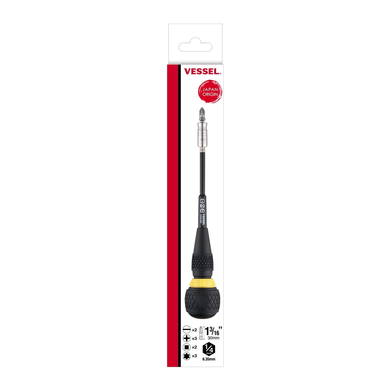 Vessel Tools BALL GRIP Ratchet Interchangeable Screwdriver with 10 PC. Bit Set - Image 2