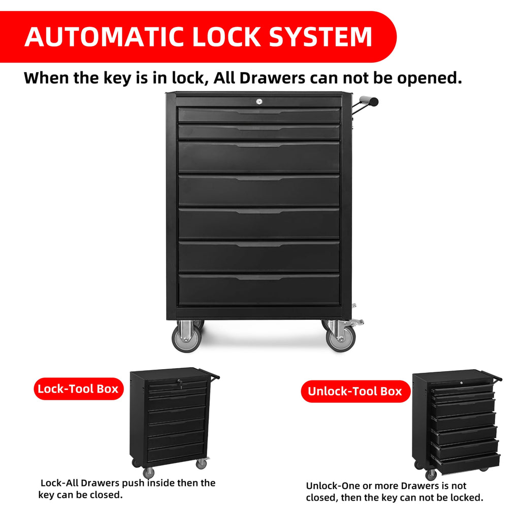 7-Drawer Rolling Tool Chest Cabinet, Large Capacity Metal Tool Box with Wheels,Black02 - Image 5
