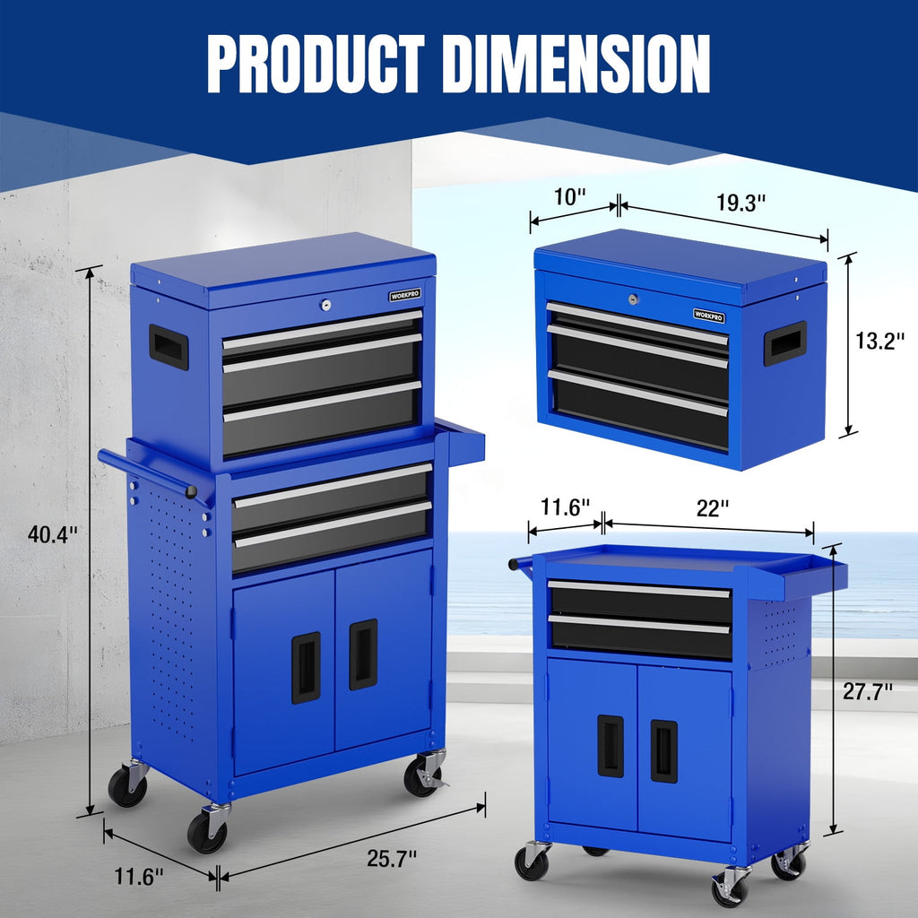 20 inch 5-Drawer Rolling Tool Chest, Sliding Metal Drawer Rolling Tool Storage Cabinet, Removable Toolbox Organizer f... - Image 2