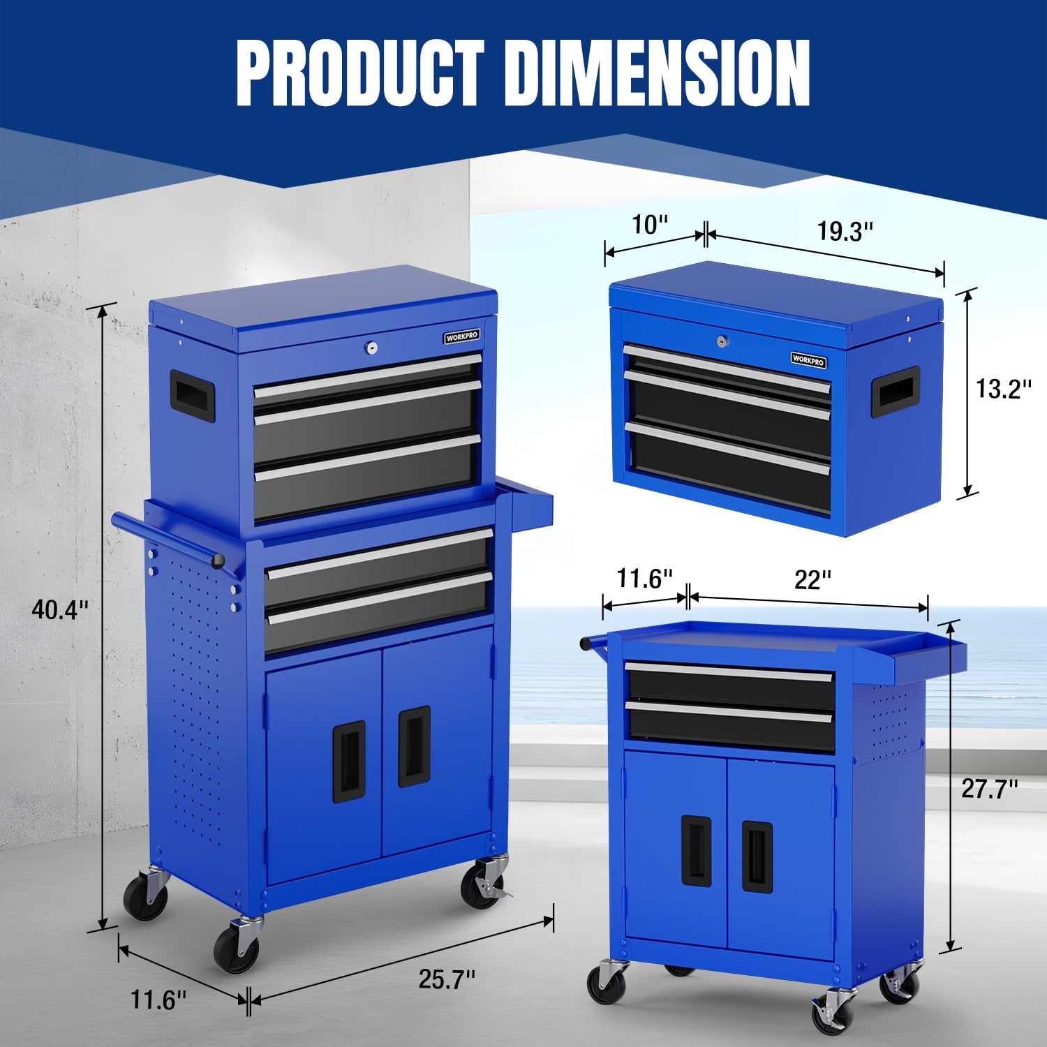 20 inch 5-Drawer Rolling Tool Chest, Sliding Metal Drawer Rolling Tool Storage Cabinet, Removable Toolbox Organizer f... - Image 2