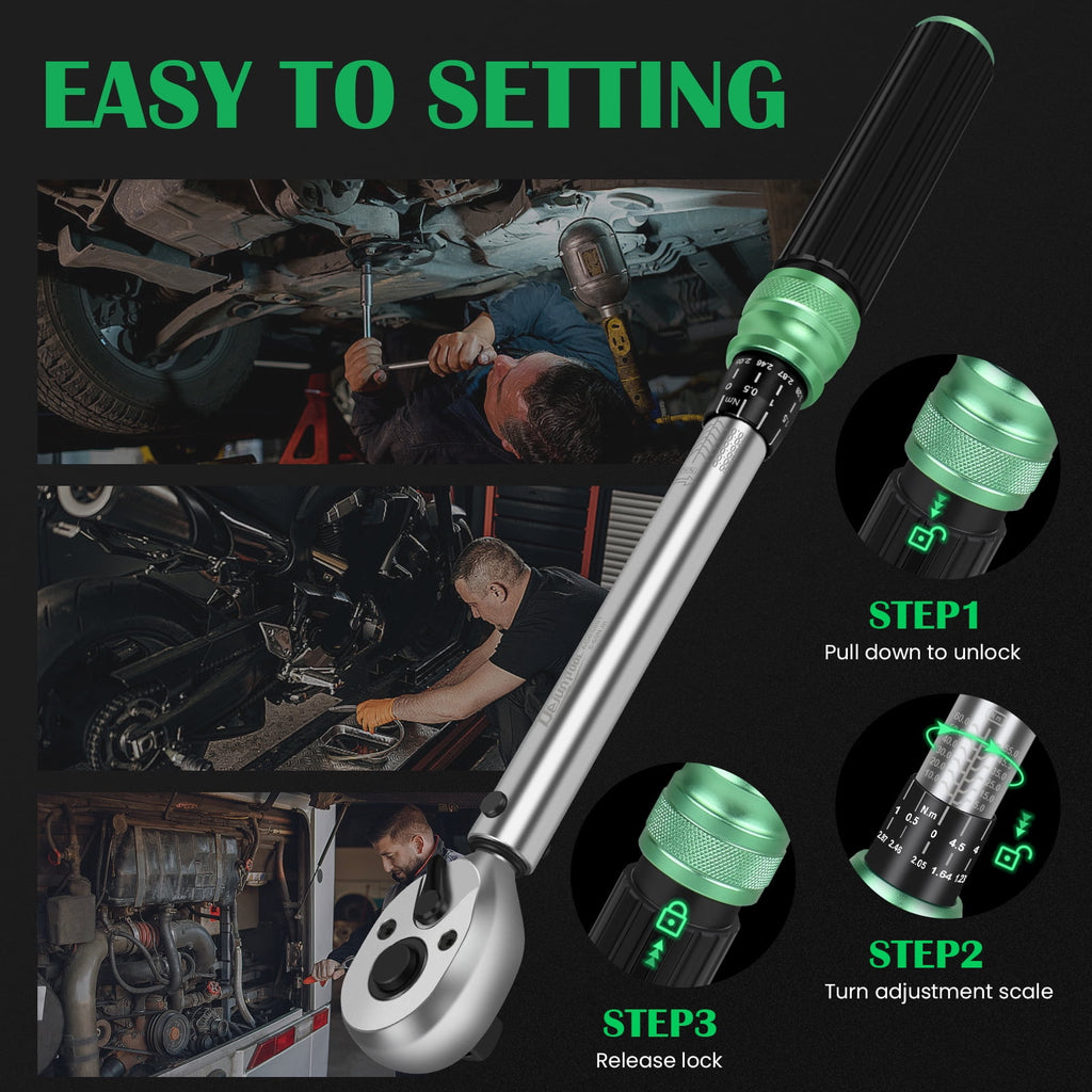 3/8" Torque Wrench Set, 5-60 N.m, Professional Torque Tool Kit with Extension Bar, Adapter, Bits & Portable Case for ... - Image 5