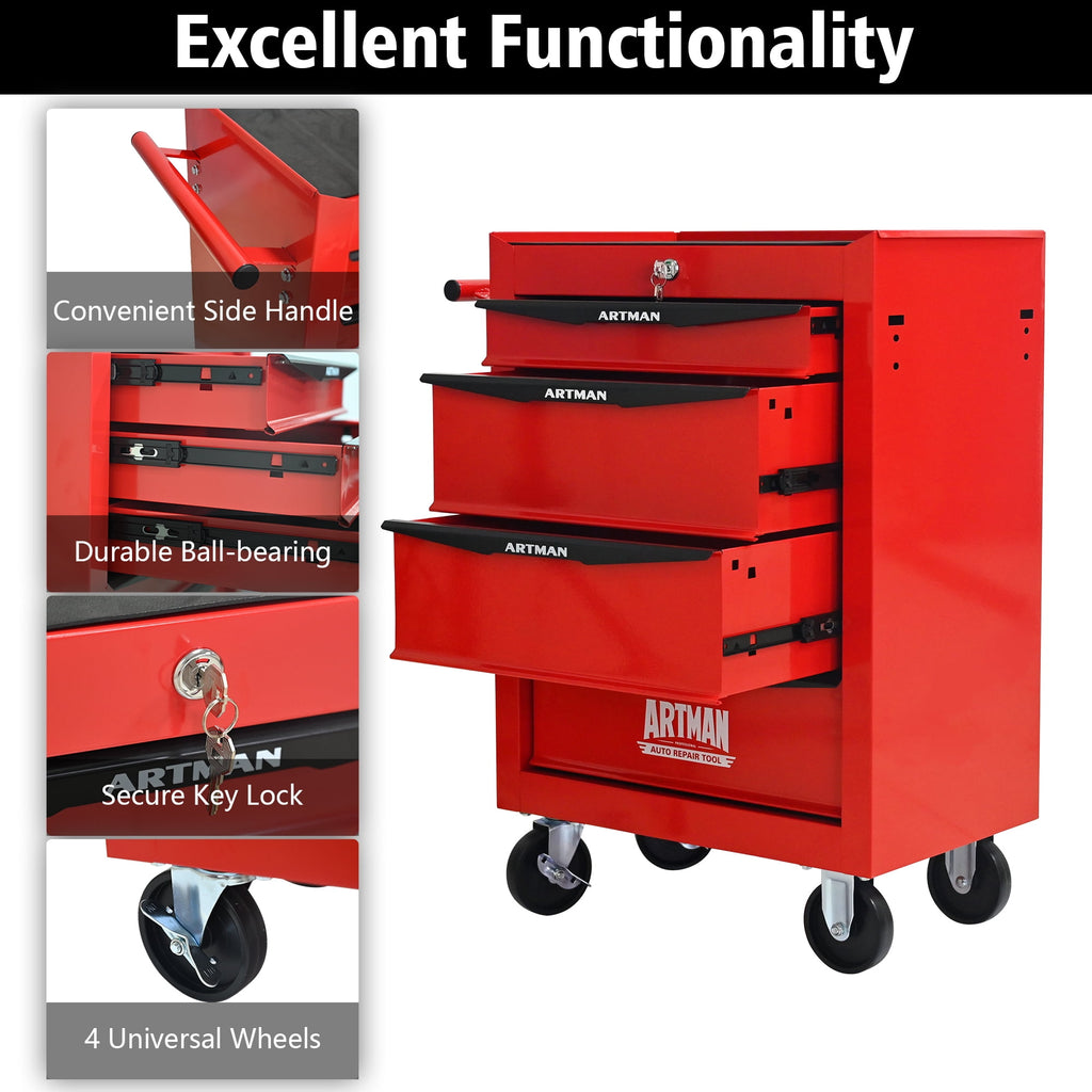 Rolling Tool Boxes on Wheels, 4 Drawers Tool Chest Storage Cabinet Metal, Multifunctional Tool Organizer Cart Lockabl... - Image 3