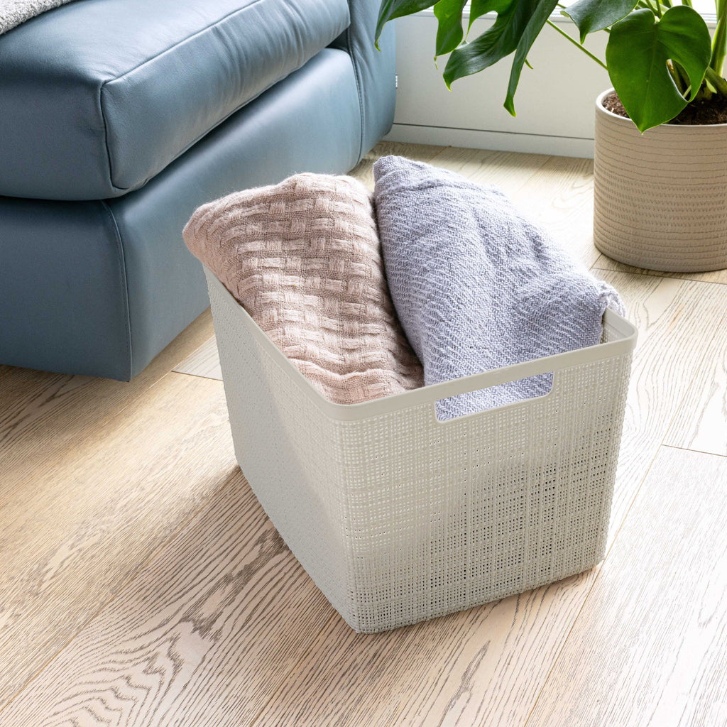 Jute Small Gray Plastic Decorative Storage Basket, 10.6 in x 7.8 in x 4.3 in