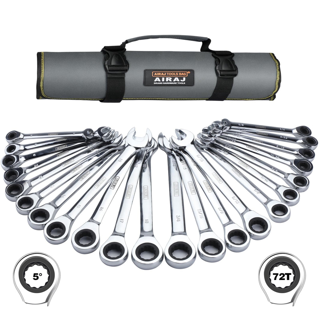 Ratcheting Wrench Set, 22-Piece Combination Wrench Set, SAE 1/4" to 3/4" & Metric 6-18mm, 72 Teeth