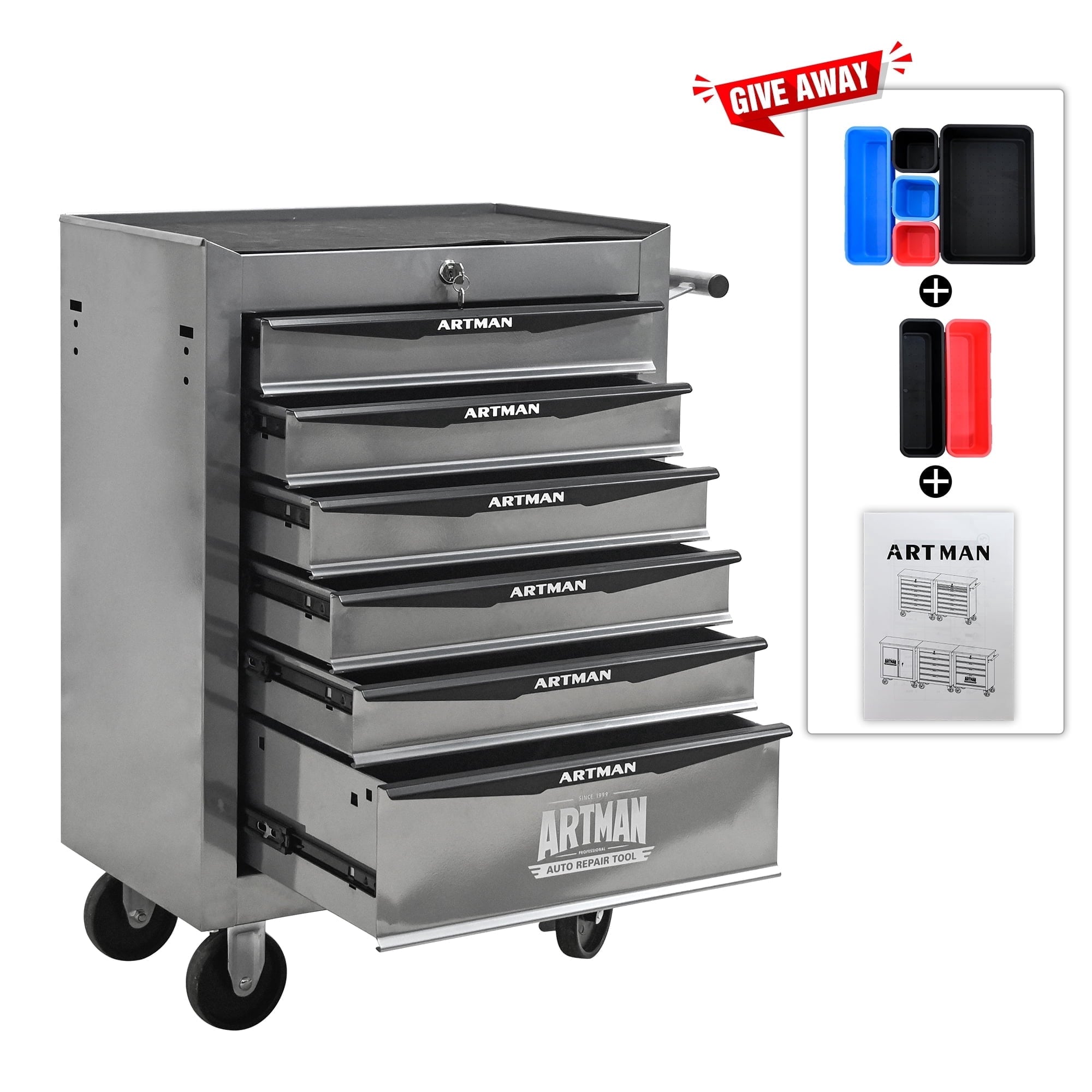 20" 6-Drawer Tool Chest Cabinet with Ball Bearing Drawer Slides, Steel Tool Storage Box Organizer for Garage Workshop...