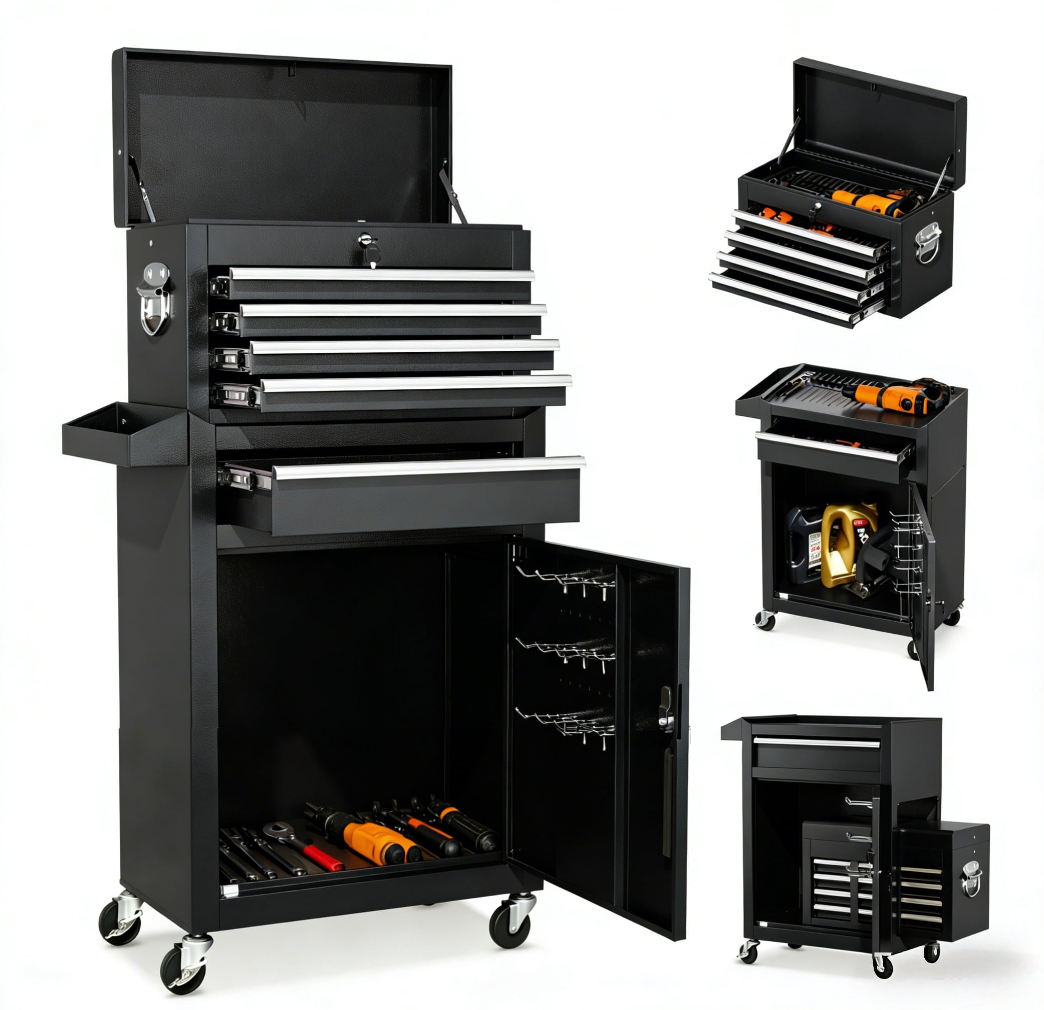 ARTMAN 5-Drawer Rolling Steel Tool Storage Chest,2-IN-1  Tool Cabinet with Lockable Wheels and Sliding Drawers for Garage Workshop Rapair Sh
