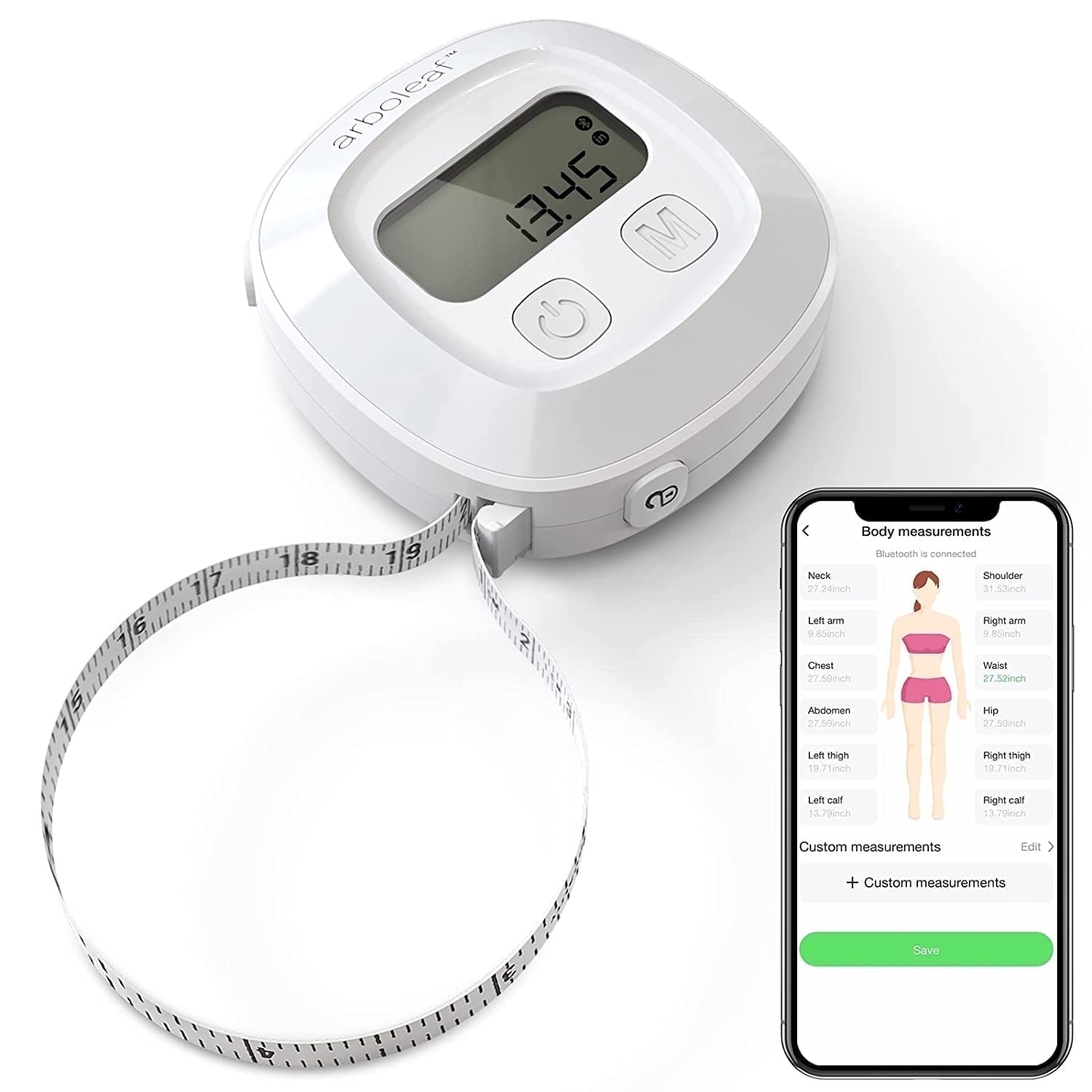Smart Body Measuring Tape - Digital Fitness Tracker, Easy To Read - 60 In, White