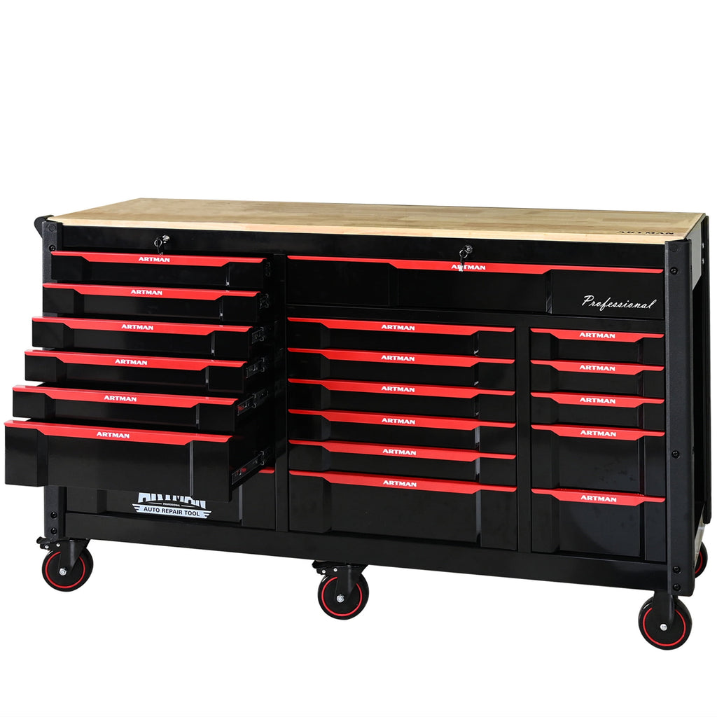 65" Oversized Tool Box, 19-Drawer Rolling Tool Chest with Desktop & Lockable for Garage