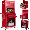 Tool Box, 3 in 1 Steel Rolling Tool Chest w/ 6-Drawers & 2 Cabinet for Garage Workshop, Red