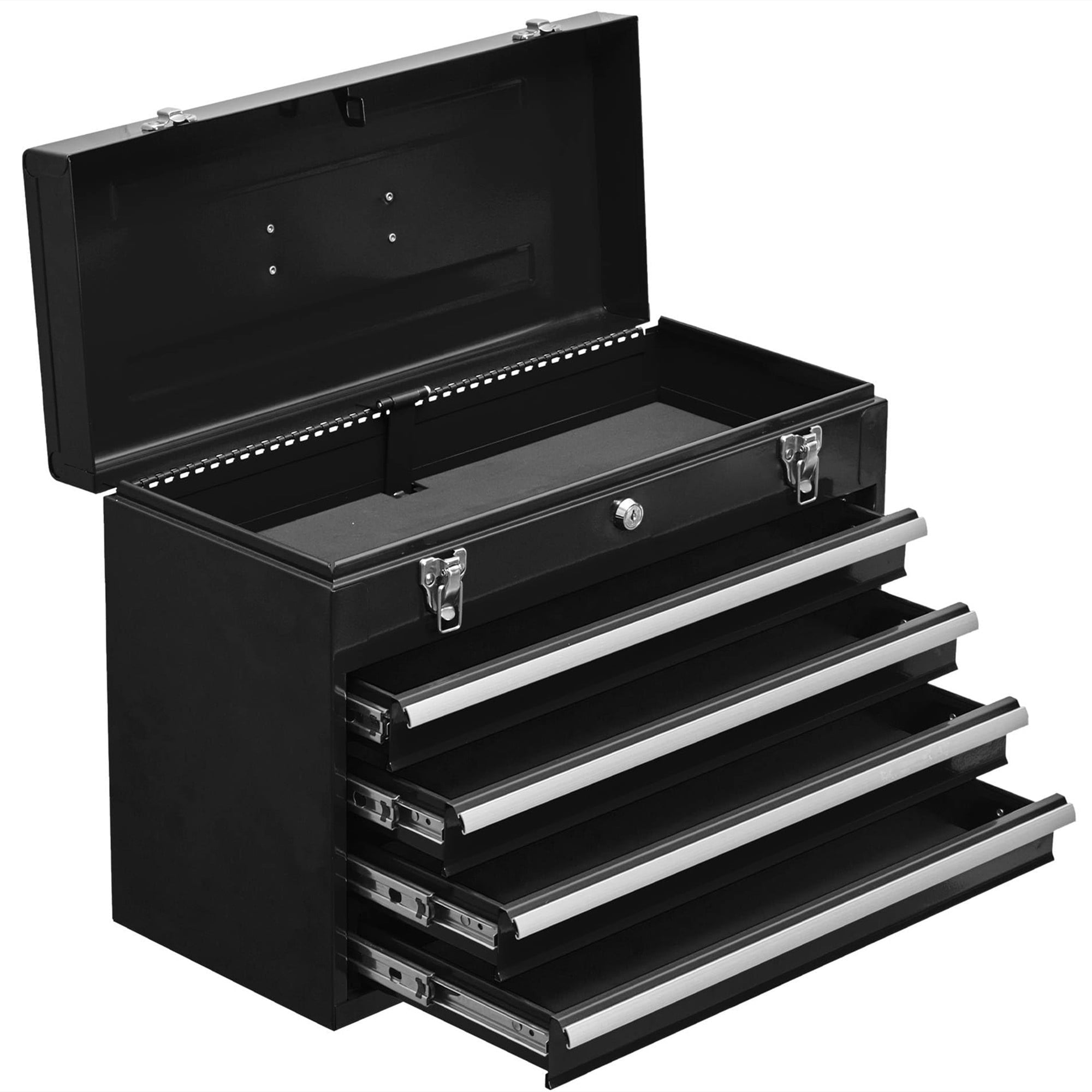 Tool Box, 20 in Steel 4-Drawer Toolbox with Automatic Lock System for Garage, Black