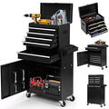2 in 1 Steel Rolling Box & Cabinet On Wheels for Garage, 5-Drawer, Black