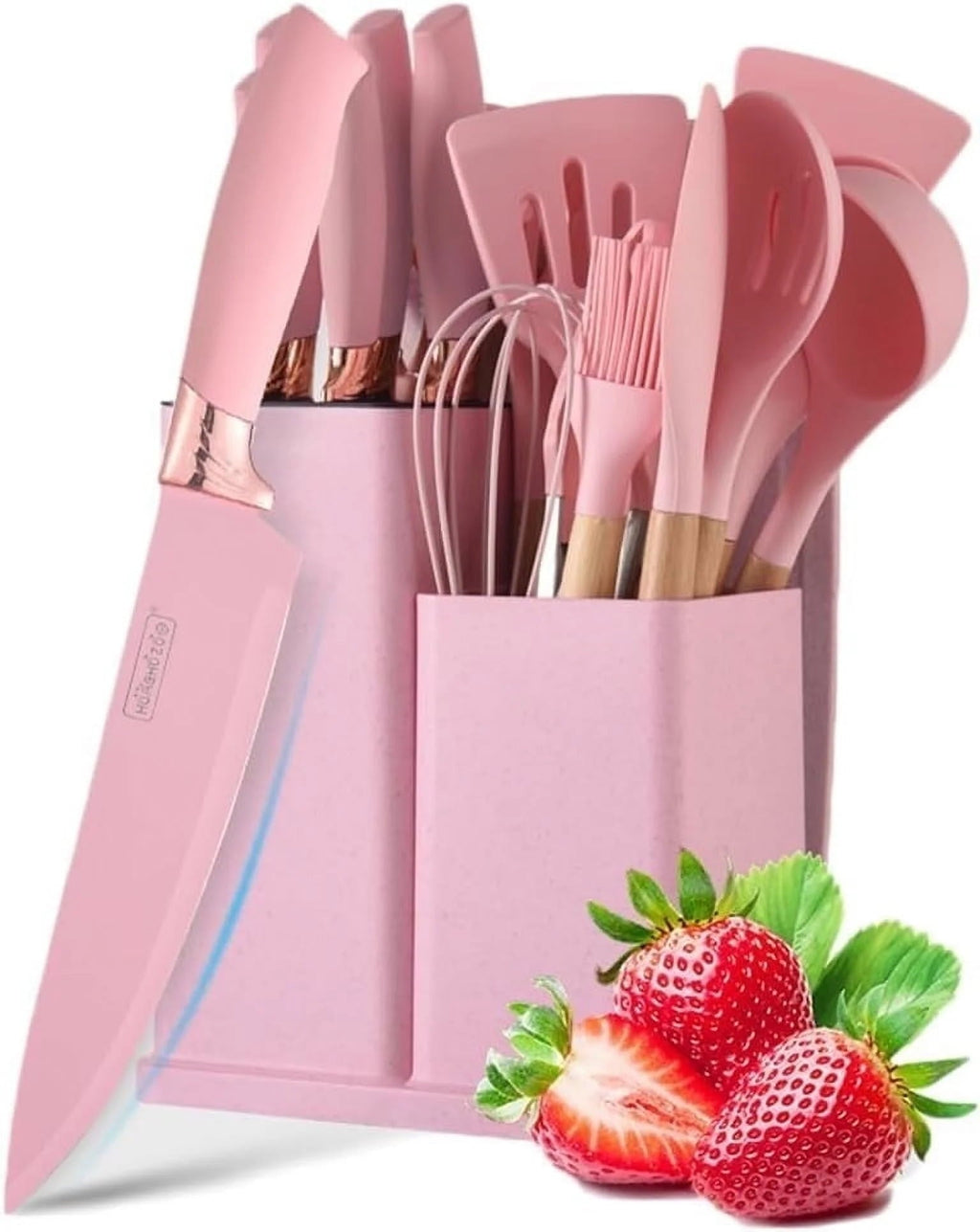 Silicone Cooking Utensils Set, BPA Free Pink Baking Tools Kitchen Knife 19 Pc