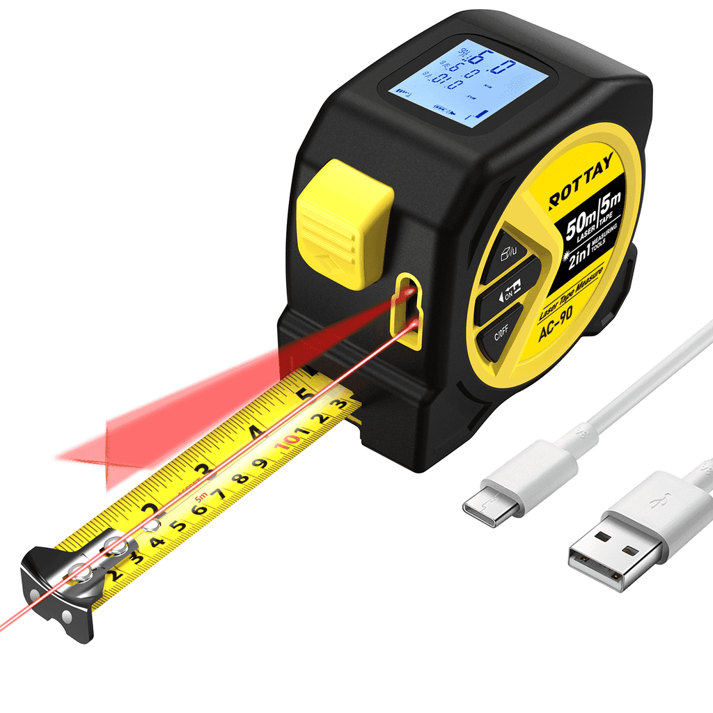 Digital Tape: 16ft 2-In-1 Laser Tape, Measuring Tape Almighty, 164ft Infrared Laser Tape Measure Type-C, LCD Diaplay ...