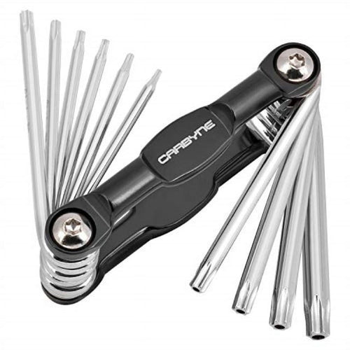 CARBYNE 10 Piece Folding Tamper Star Wrench Set, T-6 to T-30 Star/Torx Sizes, S2 Steel, Drilled Chamfered Security Tips, Durable Chrome Fini