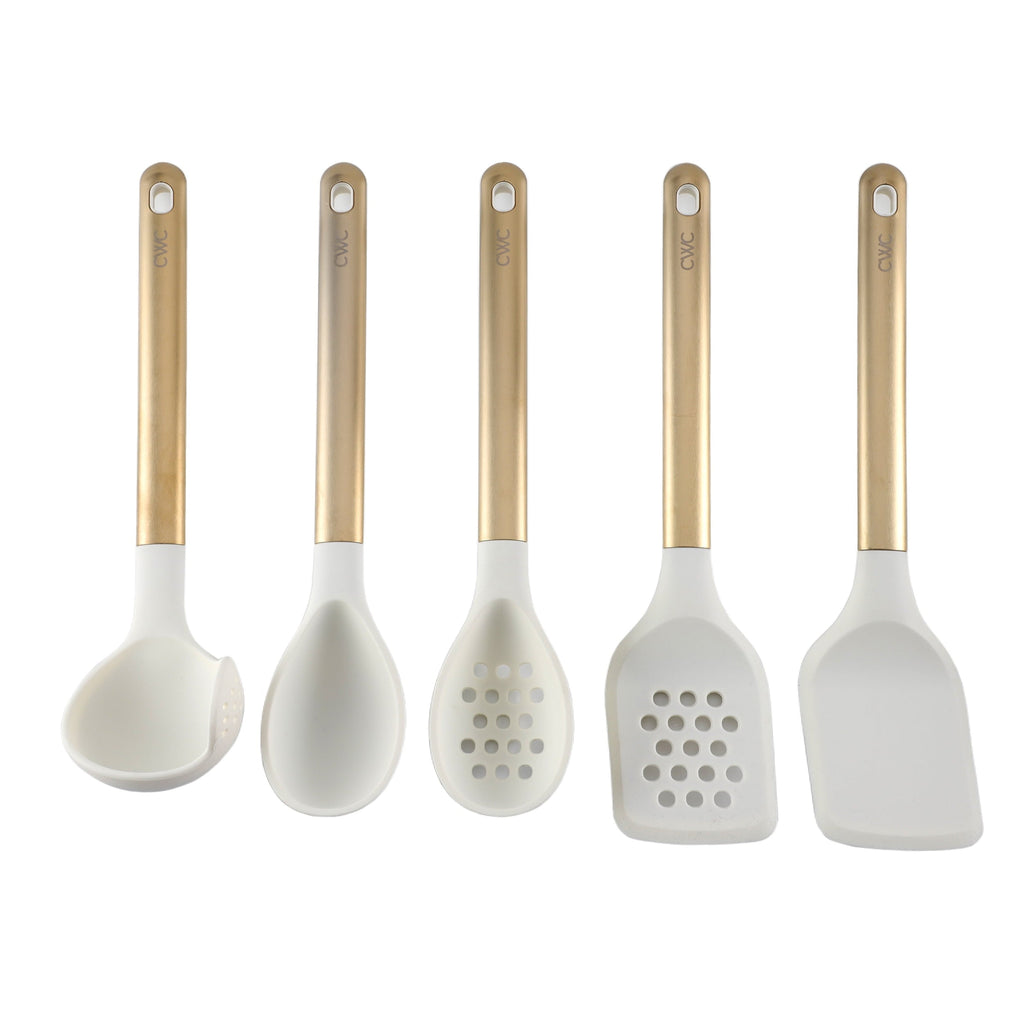 5-Piece Stainless Steel &amp; Silicone Utensil Set – &amp; Nonstick Safe