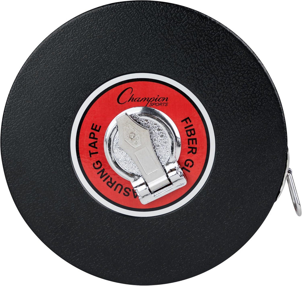 Champion Sports Closed Reel Measure Tape, 100 ft - Sturdy Measuring Tapes with Hand Crank for Track and Field, Long Jump, Landscaping - Dura