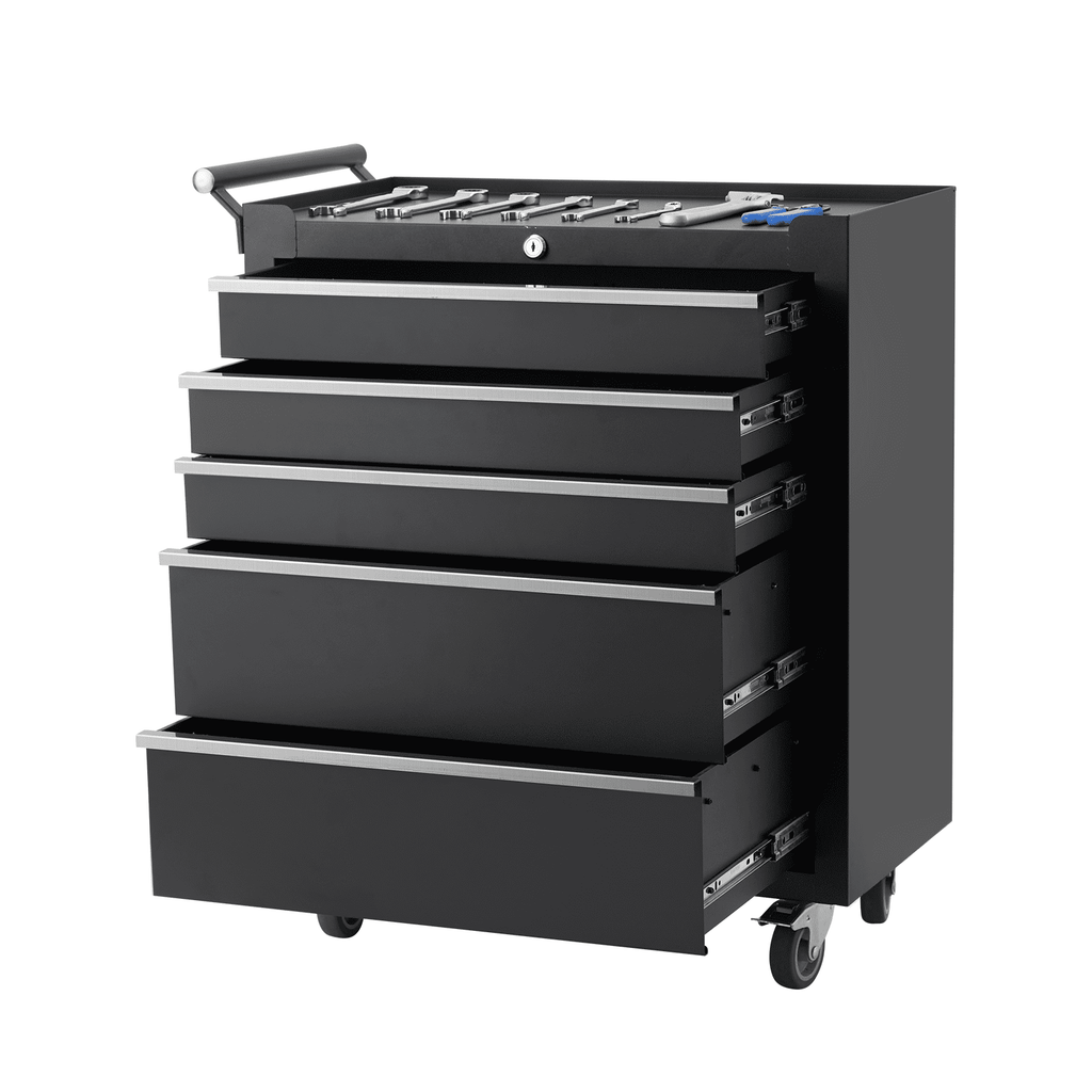 5-Drawer Rolling Tool Chest with Wheels & Lock System, Portable Tool Box Storage for Workshop, Garage, Warehouse, Black