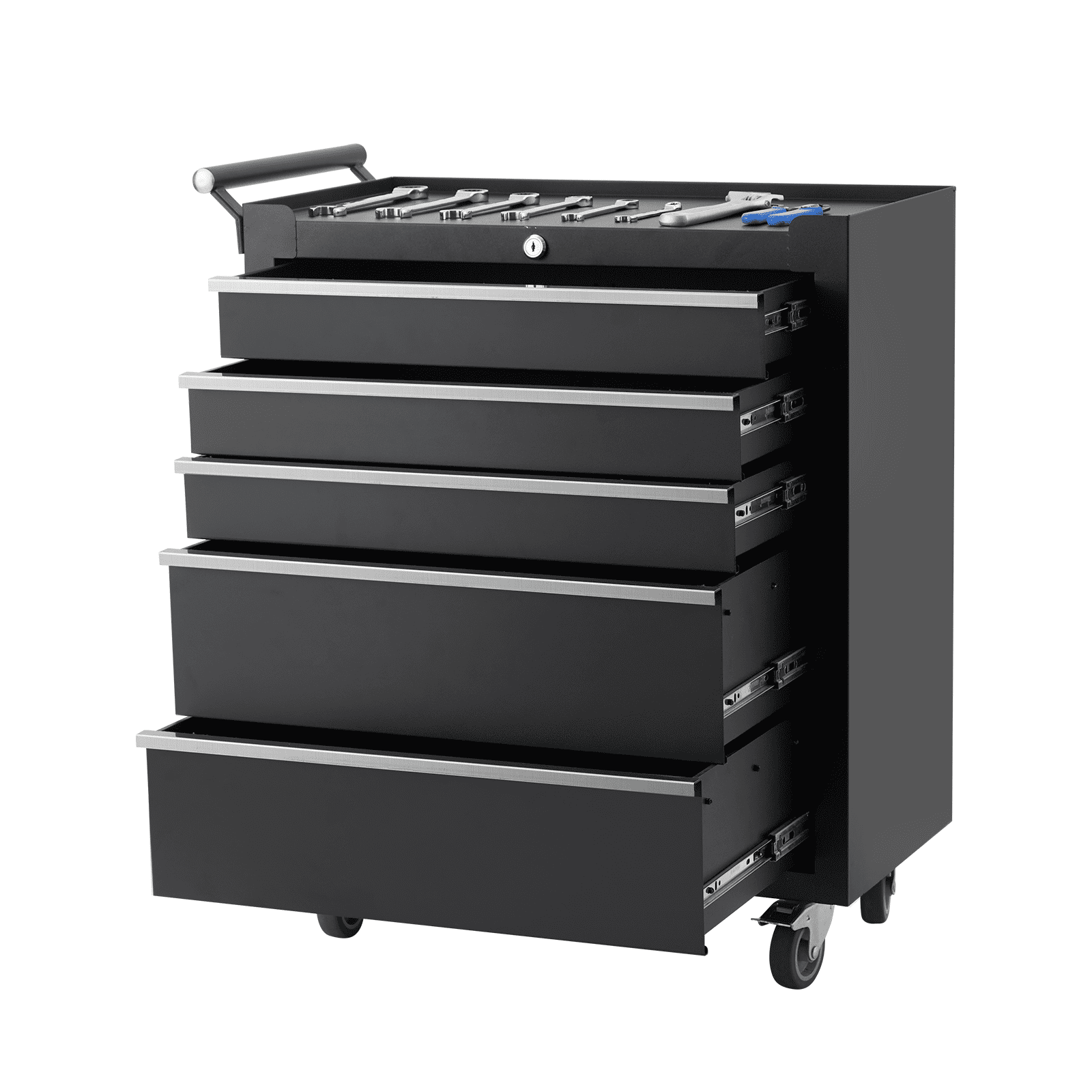 5-Drawer Rolling Tool Chest with Wheels & Lock System, Portable Tool Box Storage for Workshop, Garage, Warehouse, Black