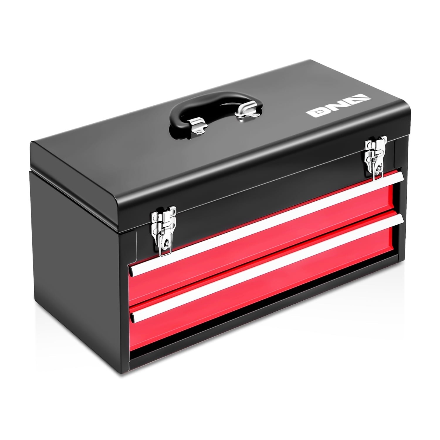 TOOLS-00408 20" 2 Drawers Sturdy Durable Flat Top Steel Portable Hand Carry Multiple Storage Tool Storage Box Red