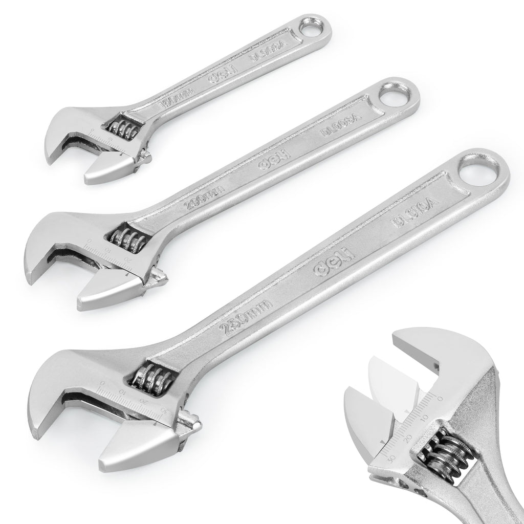 3-Piece Adjustable Wrench Set with Comfort Handles,6", 8" & 10"