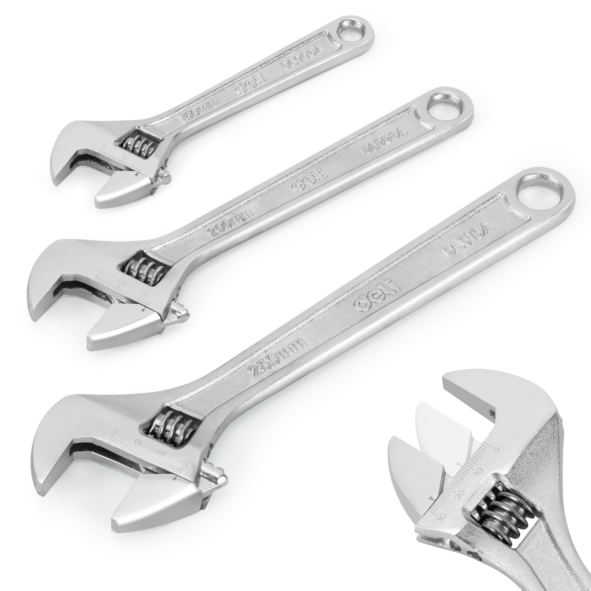 3-Piece Adjustable Wrench Set with Comfort Handles,6", 8" & 10"