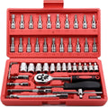 Socket Ratchet Wrench Set, 46 Pieces Screwdriver Kit with Metric Bit Sockets and Extension Bar, 1/4 inch Drive Socket...
